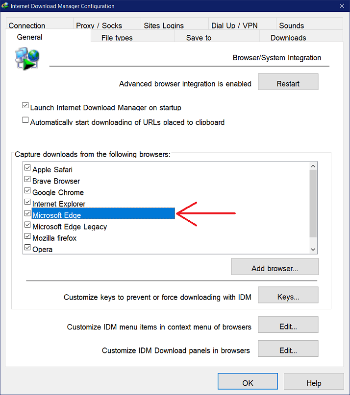 Edge browser integration