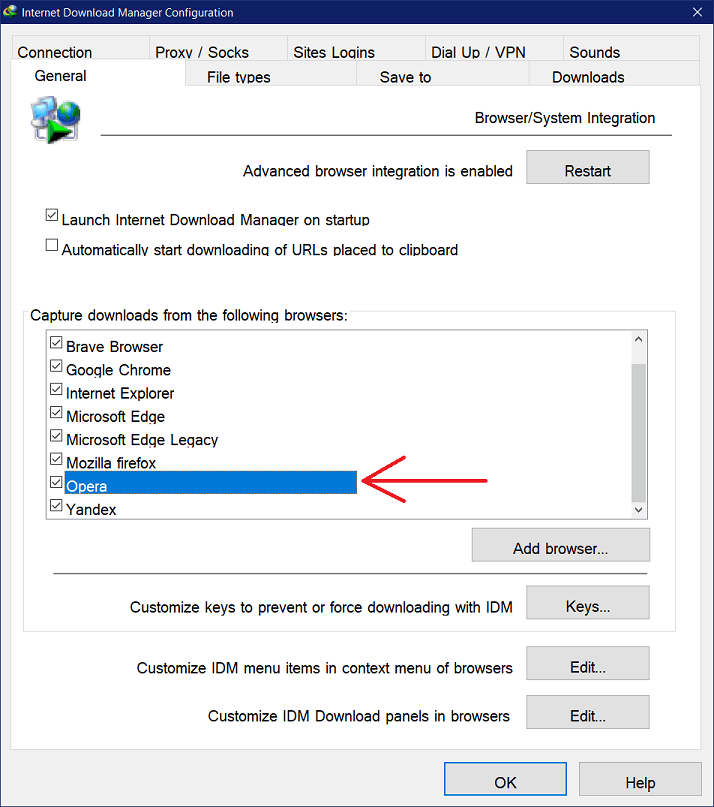 Opera browser integration